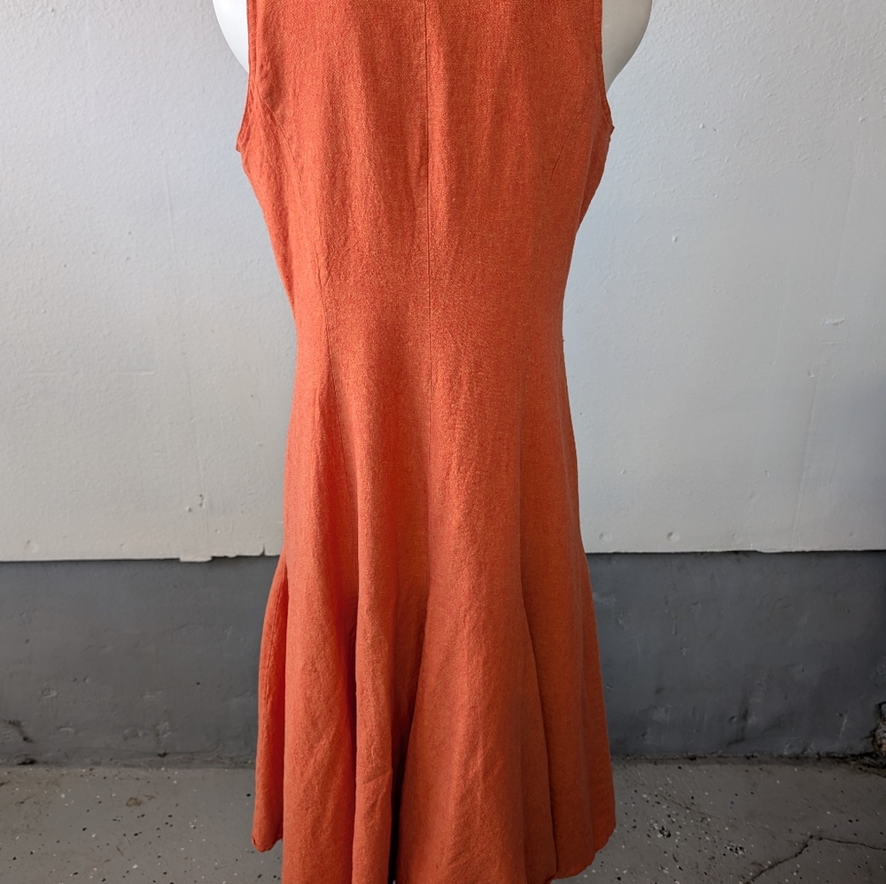 Coldwater Creek Dress Orange Sleeveless Button-Down Summer Midi Length Sz12 - Picture 4 of 5